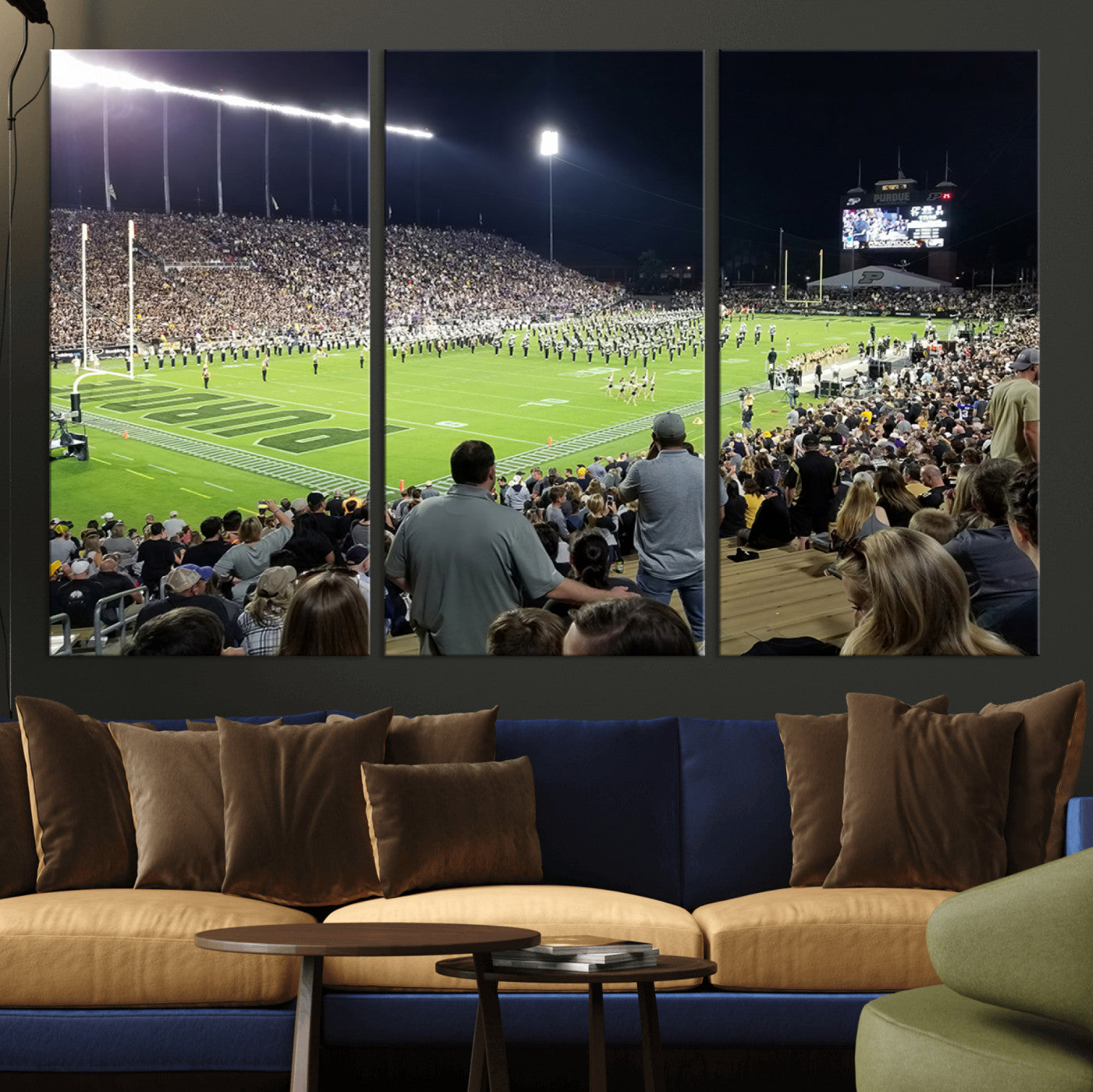 MGV-CV-48X32-3P - Purdue University Boilermakers Football Team Print - West Lafayette Ross-Ade Stadium Wall Art Canvas