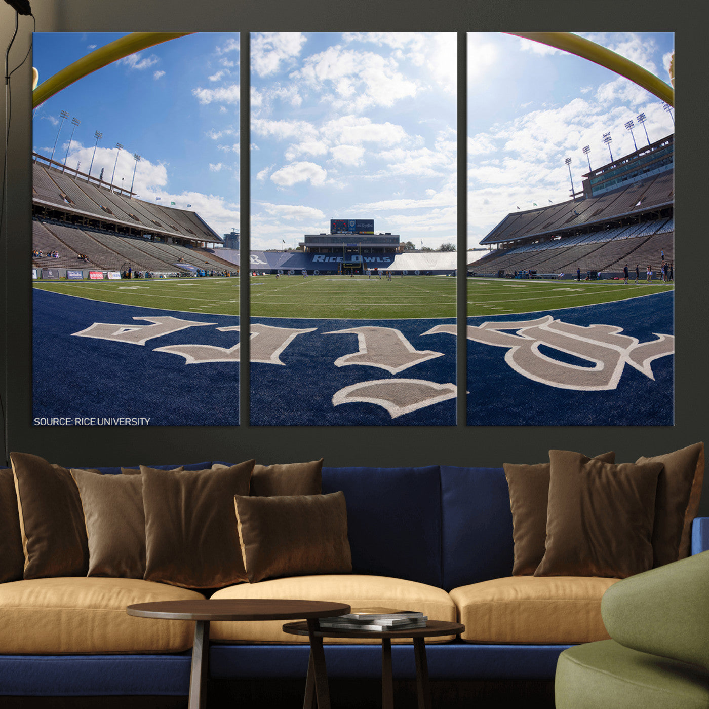 MGV-CV-48X32-3P - Rice University Owls Football Team Print - Houston Rice Stadium Wall Art Canvas Print