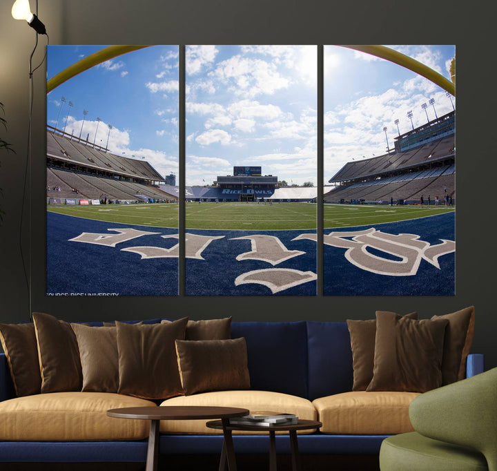 Rice University Owls Football Team Print - Houston Rice Stadium Wall Art Canvas Print