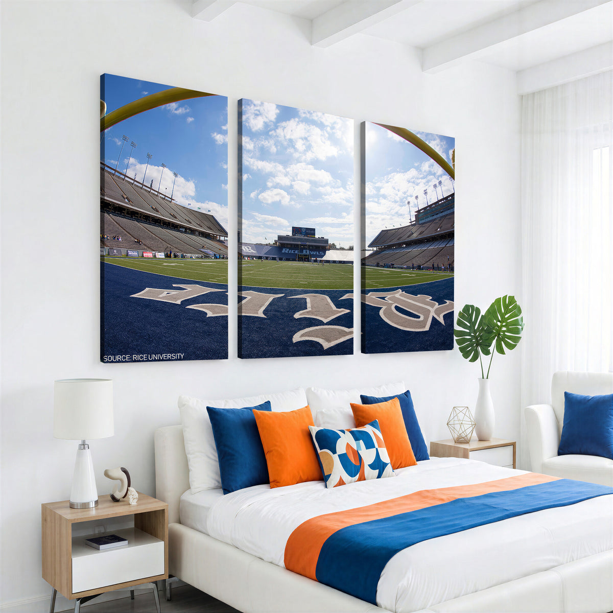 50267-MGV-CV-36X24 - Rice University Owls Football Team Print, Houston Rice Stadium, Framed and Ready to Hang