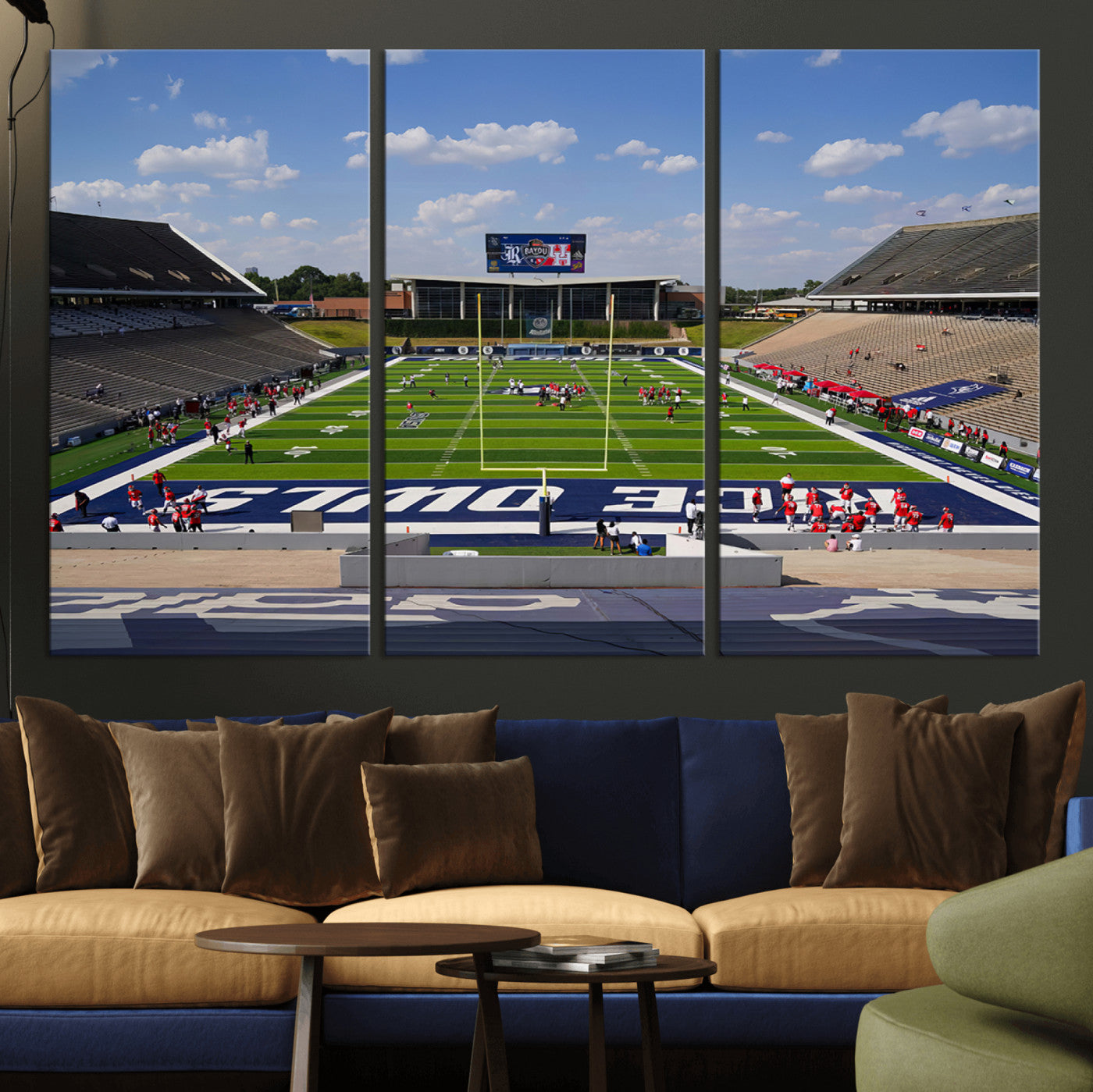 MGV-CV-48X32-3P - Rice University Owls Football Team Print - Houston Rice Stadium Wall Art Canvas Print