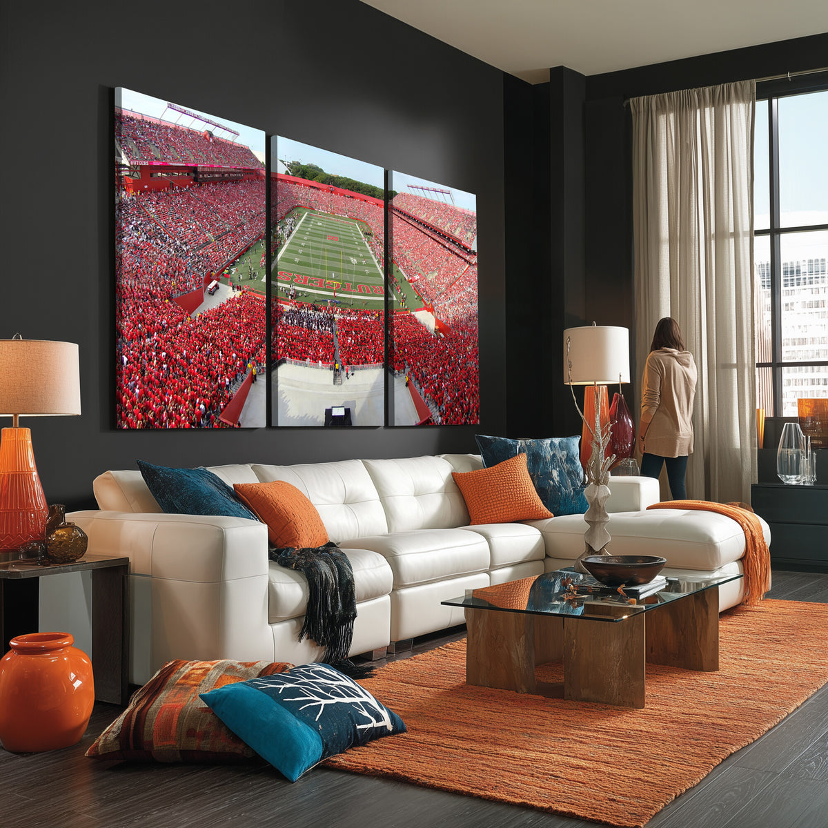 90818-PAN-FL-20X10 - Rutgers Scarlet Knights Football Team Print - Piscataway SHI Stadium Wall Art Canvas Print