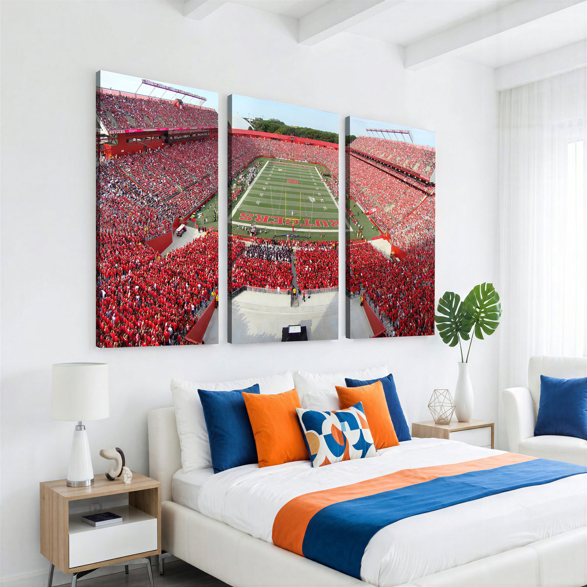 90818-MGV-CV-36X24 - Rutgers Scarlet Knights Football Team Print, Piscataway SHI Stadium, Framed and Ready to Hang