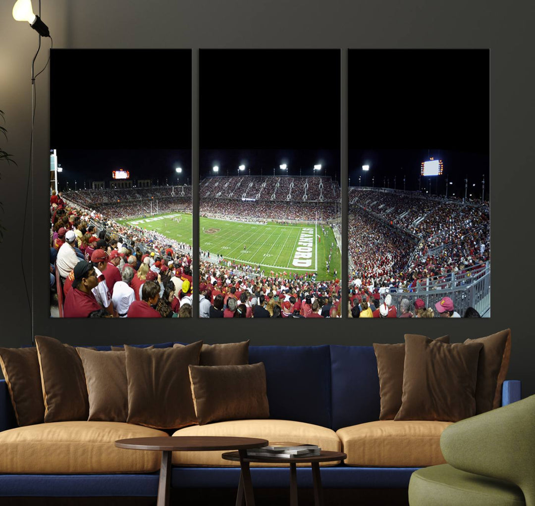 This Stanford University Cardinal Football Team canvas print, depicting fans in red filling Stanford Stadium at night, is perfect.