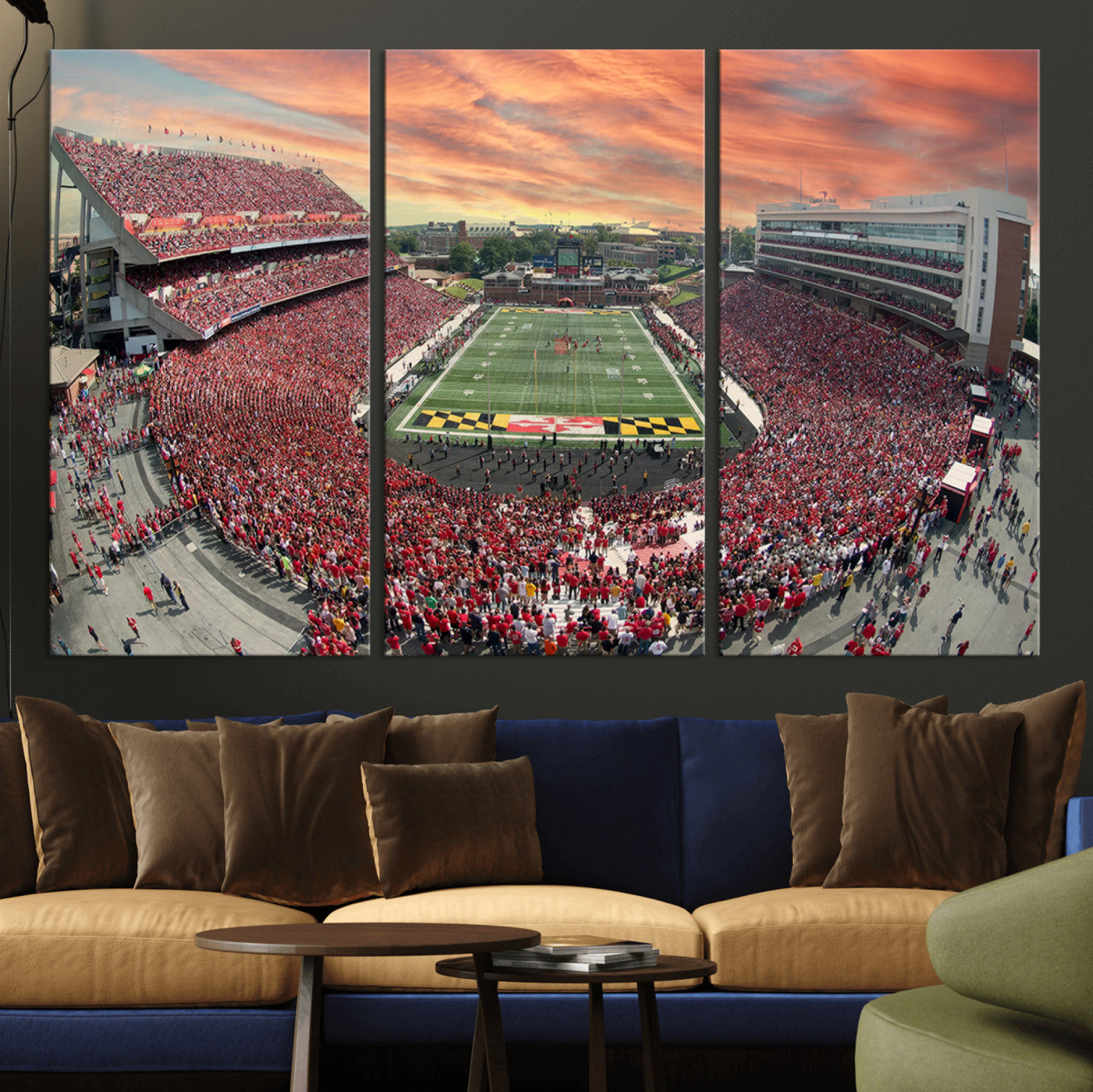 MGV-CV-48X32-3P - University of Maryland Terrapins Football Team Print - College Park SECU Stadium Wall Art Canvas