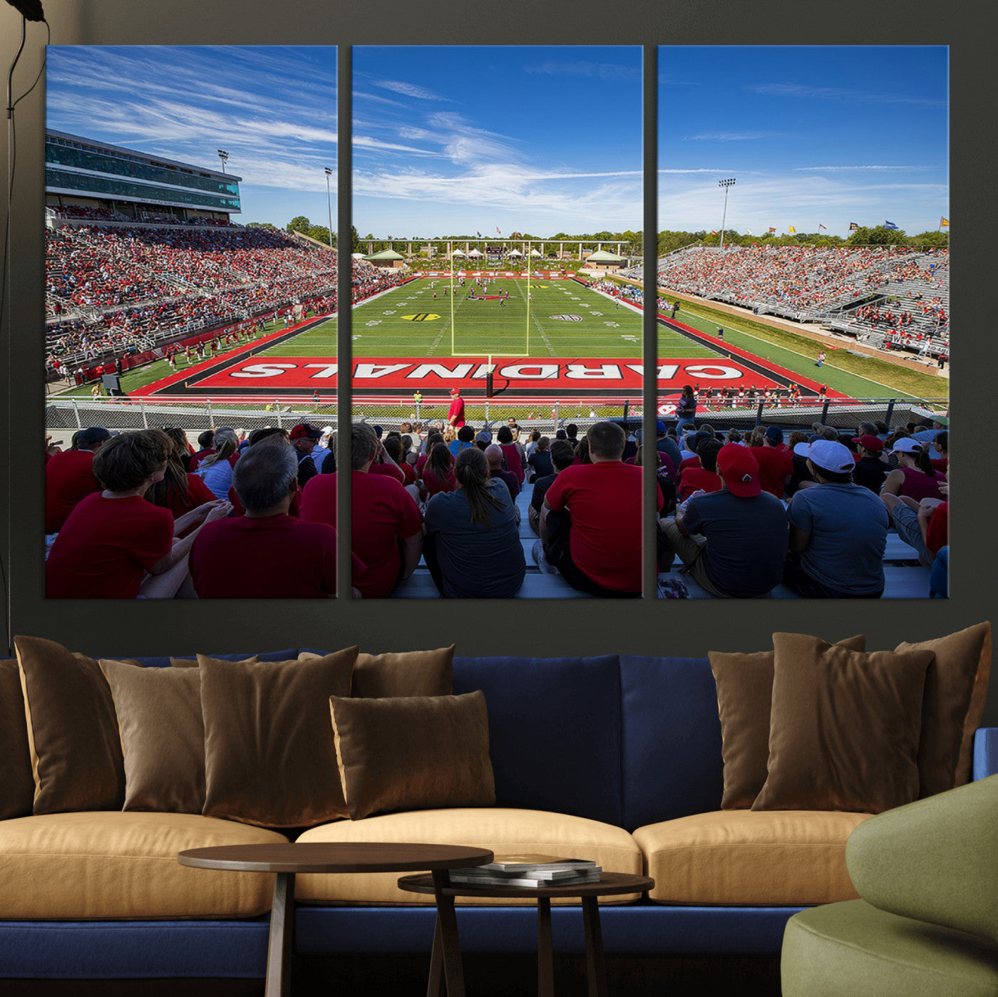 MGV-CV-48X32-3P - Ball State Cardinals Football Team Print - Muncie Scheumann Stadium Wall Art Canvas Print