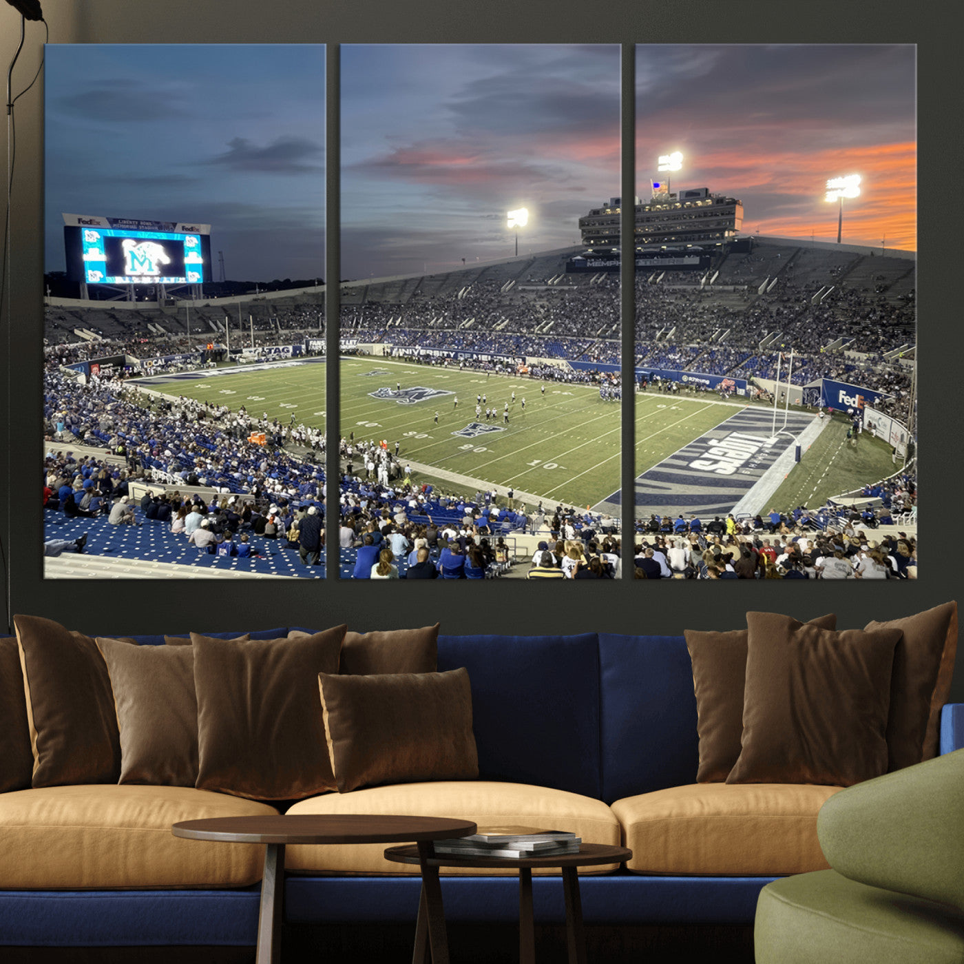 MGV-CV-48X32-3P - Memphis Tigers Football Team Print - Memphis Simmons Bank Liberty Stadium Wall Art Canvas Print