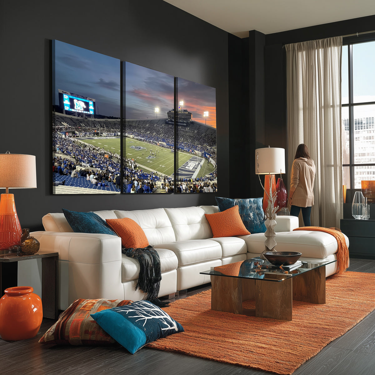 64409-PAN-FL-20X10 - Memphis Tigers Football Team Print - Memphis Simmons Bank Liberty Stadium Wall Art Canvas Print