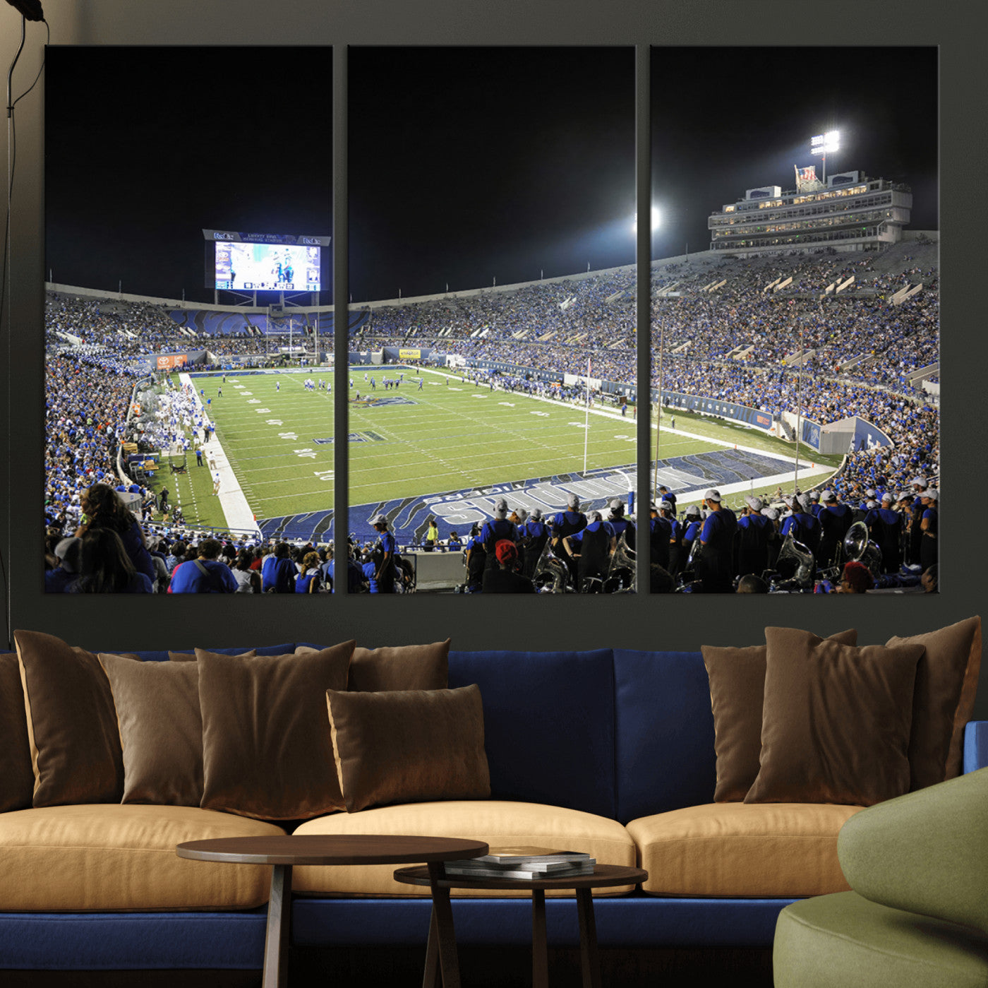 MGV-CV-48X32-3P - University of Memphis Tigers Football Team Print - Memphis Simmons Bank Liberty Stadium Wall Art