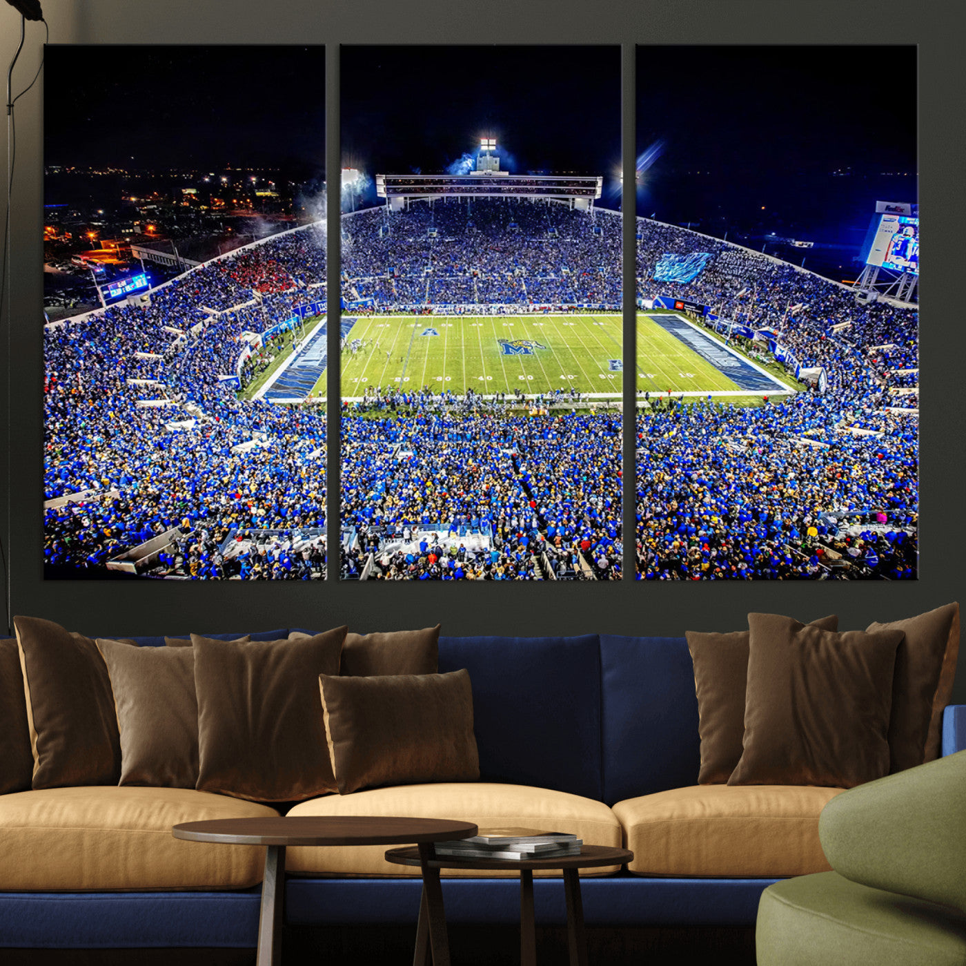 MGV-CV-48X32-3P - University of Memphis Tigers Football Team Print - Memphis Simmons Bank Liberty Stadium Wall Art