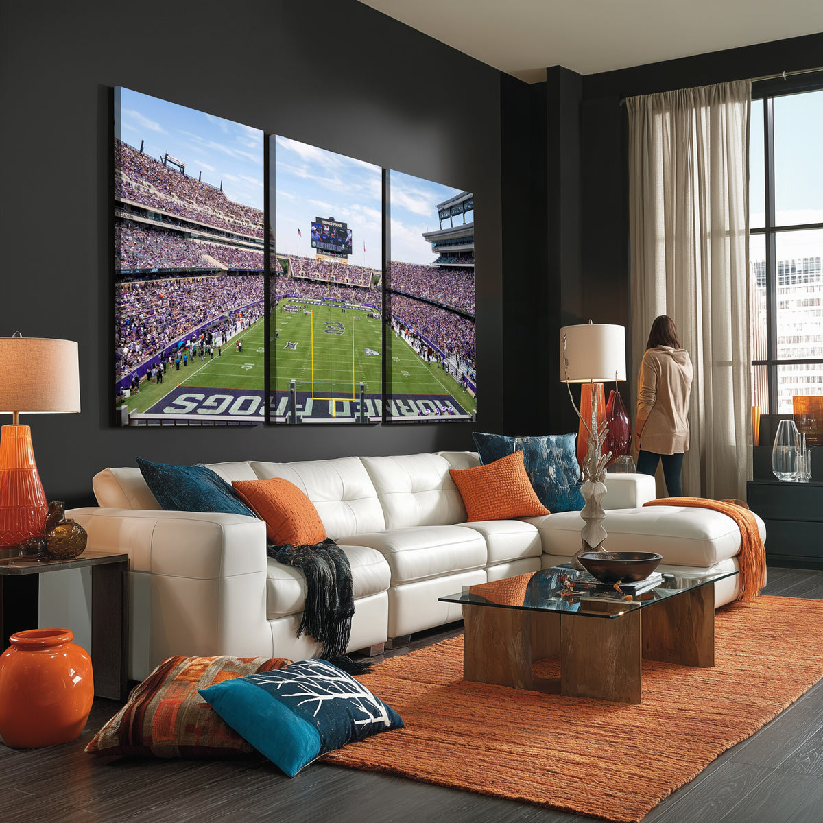 27650-PAN-FL-20X10 - TCU Horned Frogs Football Team Print - Fort Worth Amon G. Carter Stadium Wall Art Canvas Print