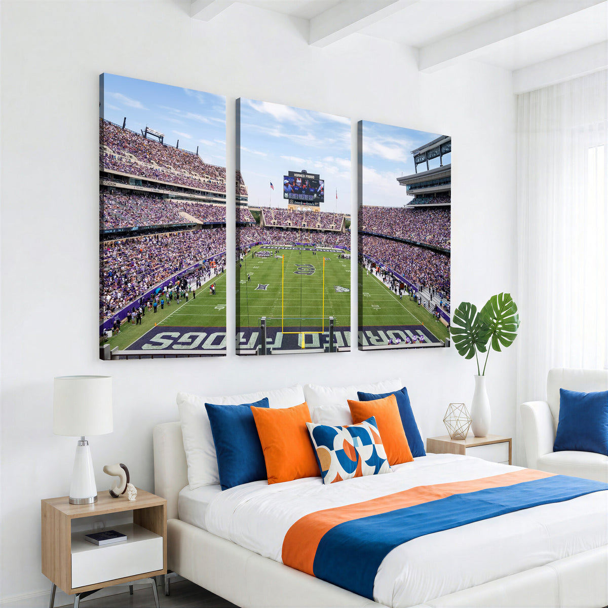 27650-MGV-CV-36X24 - TCU Horned Frogs Football Team Print, Fort Worth Amon G. Carter Stadium, Framed and Ready to Hang