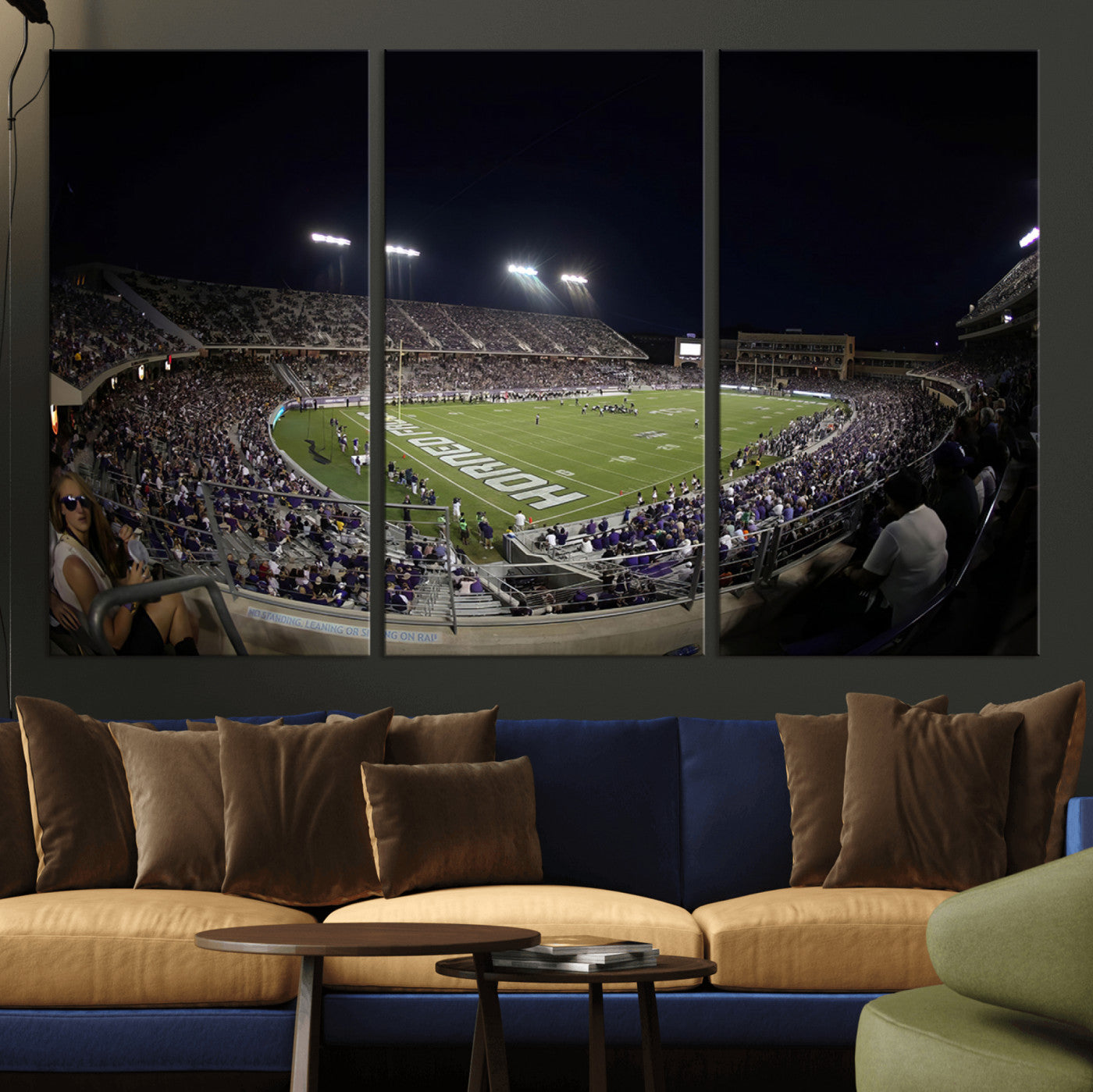 MGV-CV-48X32-3P - TCU Horned Frogs Football Team Print - Fort Worth Amon G. Carter Stadium Wall Art Canvas Print.