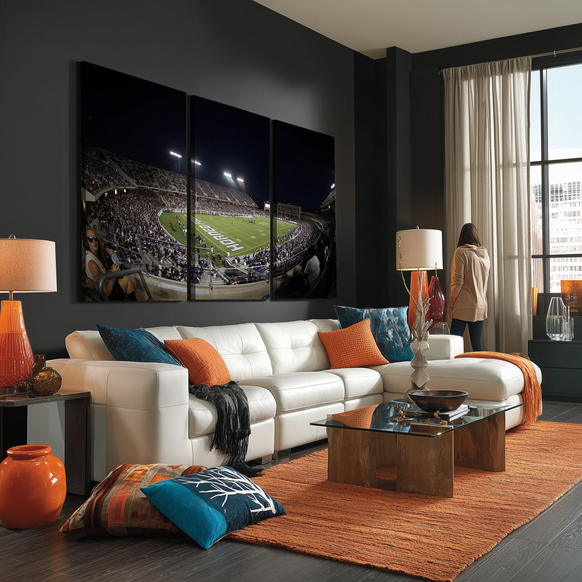 59222-PAN-FL-20X10 - TCU Horned Frogs Football Team Print - Fort Worth Amon G. Carter Stadium Wall Art Canvas Print.