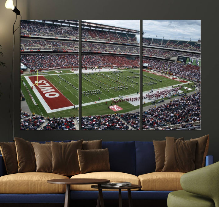 Aerial view wall art of Lincoln Financial Field during a Temple Owls game.