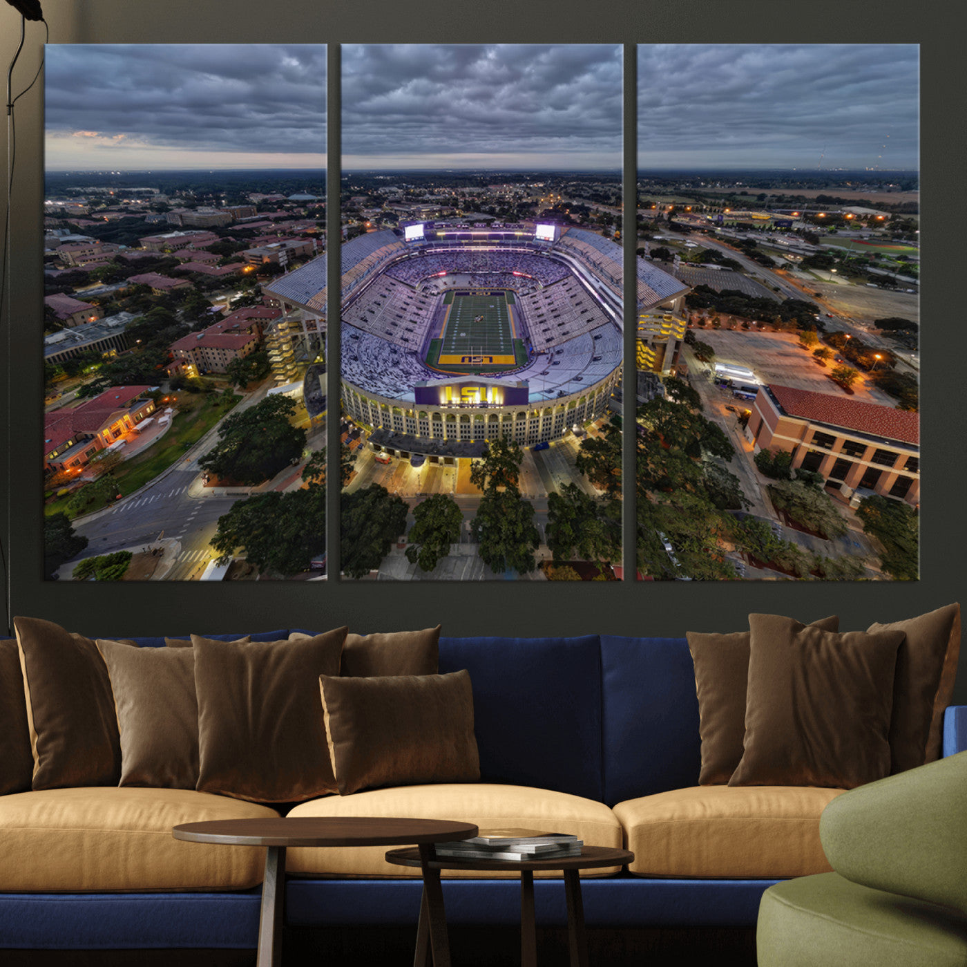 77405-MGV-CV-36X24-The Louisiana State University Tigers Football Team Print - Baton Rouge Tiger Stadium Wall Art