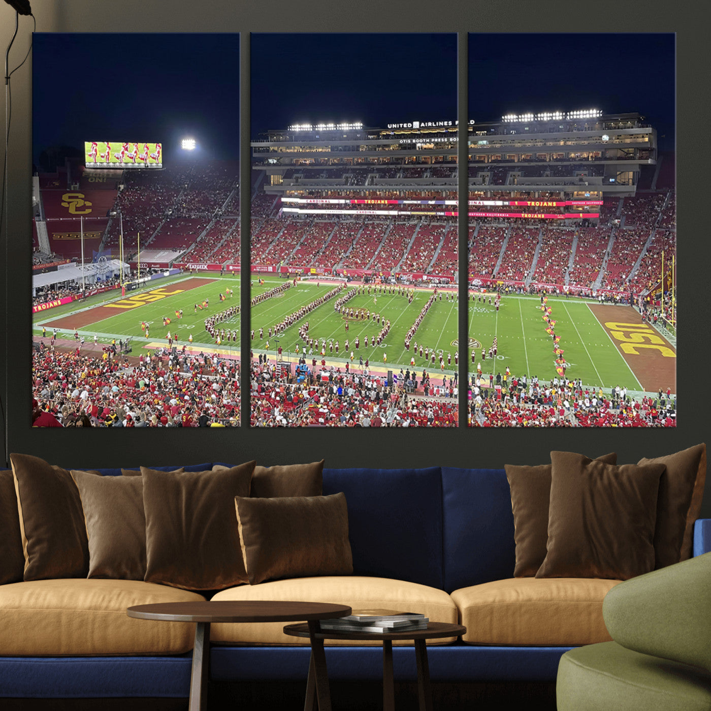 MGV-CV-48X32-3P - The University of Southern California USC Trojans Football Team Print - Los Angeles Memorial