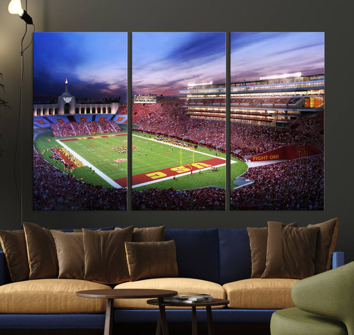 The University of Southern California USC Trojans Football Team Print - Los Angeles Memorial Coliseum Stadium Wall Art Canvas Print