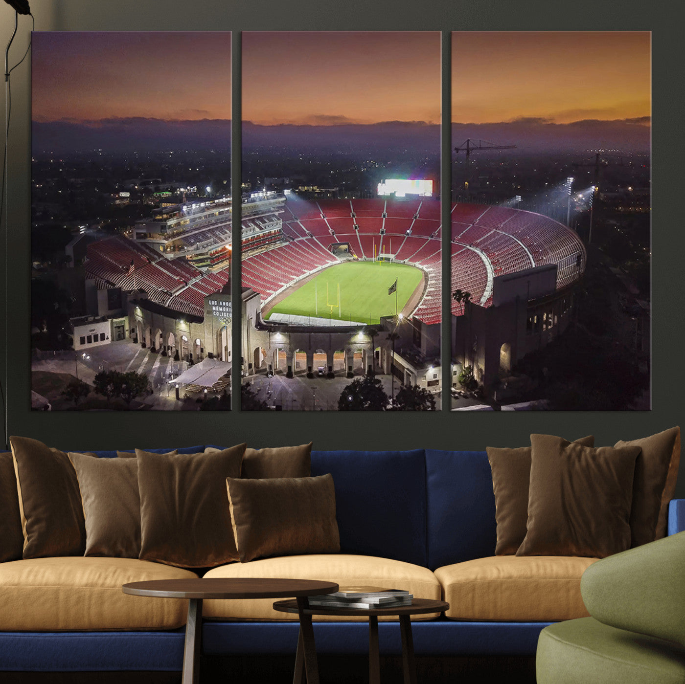 MGV-CV-48X32-3P - The University of Southern California USC Trojans Football Team Print - Los Angeles Memorial