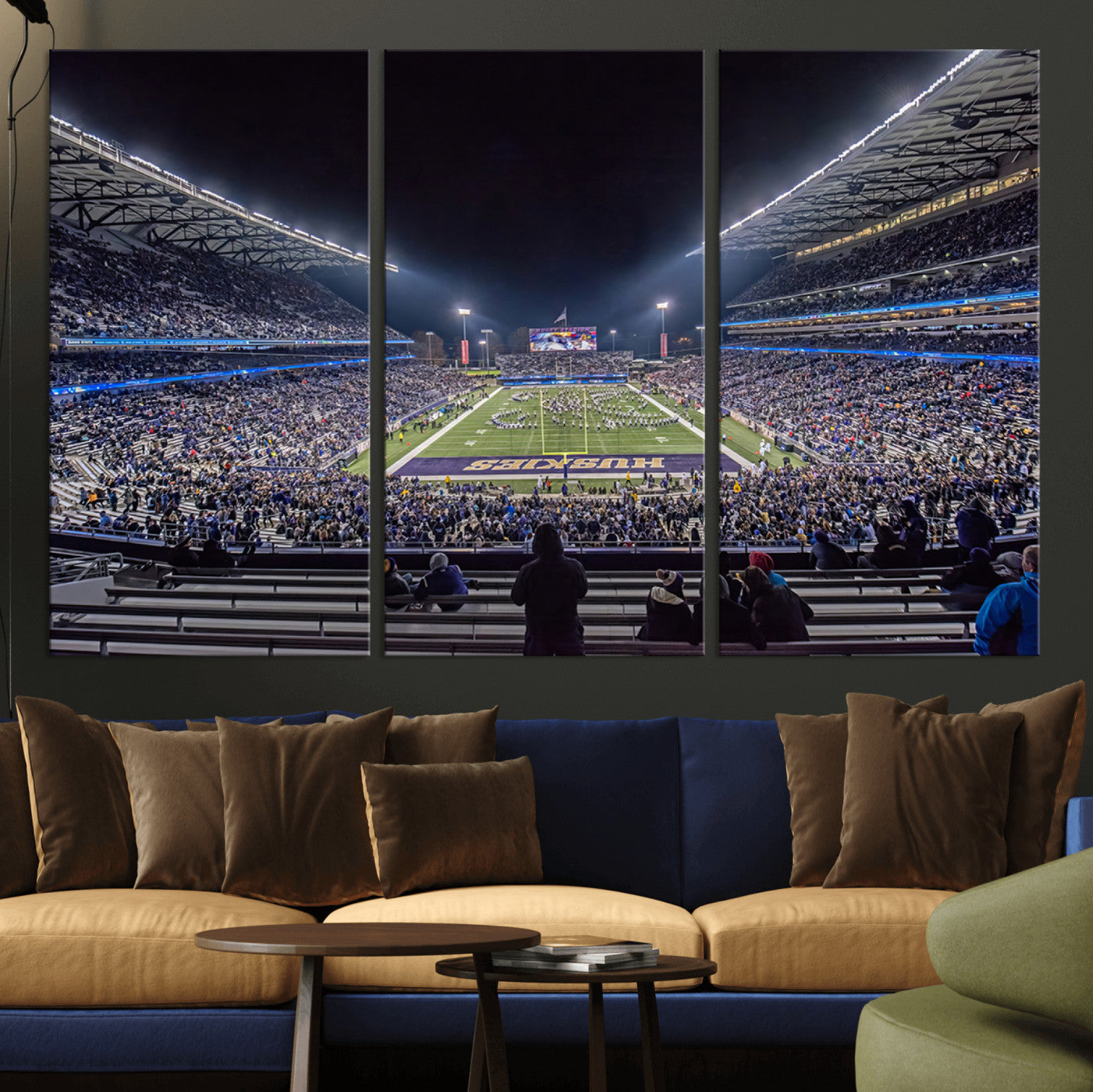 MGV-CV-48X32-3P - The University of Washington Huskies Football Team Print - Seattle Husky Stadium Wall Art Canvas