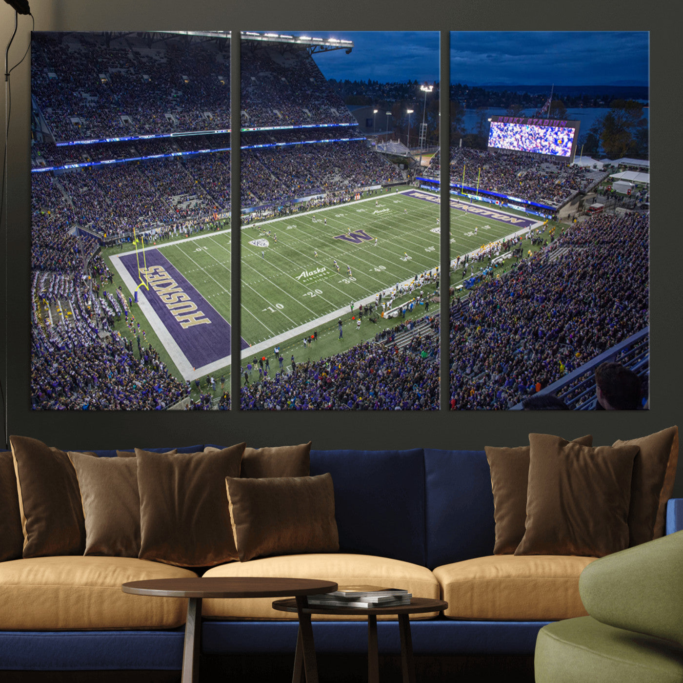 MGV-CV-48X32-3P - The University of Washington Huskies Football Team Print - Seattle Husky Stadium Wall Art Canvas