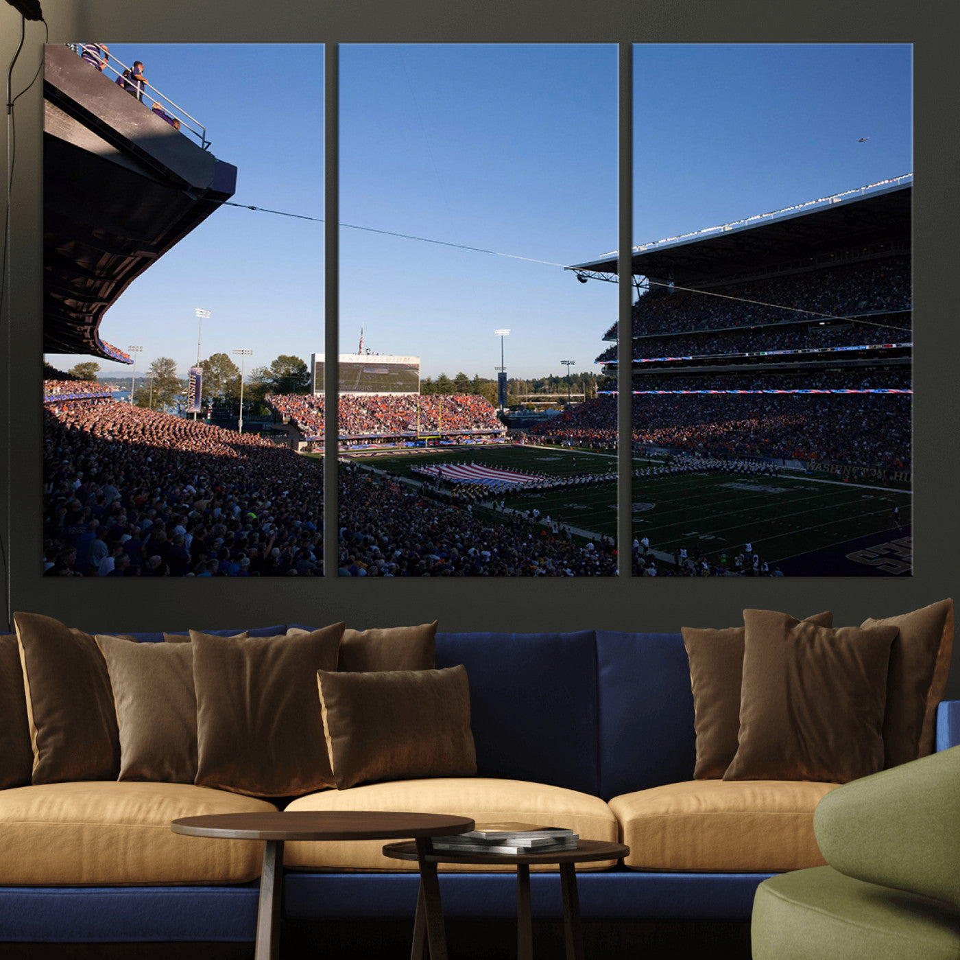 MGV-CV-48X32-3P - The University of Washington Huskies Football Team Print - Seattle Husky Stadium Wall Art Canvas