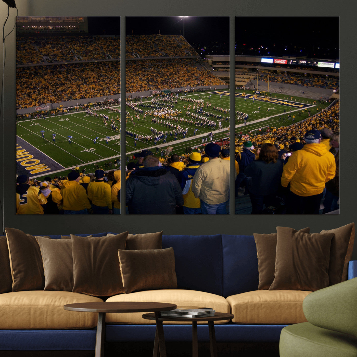 MGV-CV-48X32-3P - West Virginia Uni Mountaineers Football Team Print - Milan Puskar Stadium Canvas Print Wall Art,