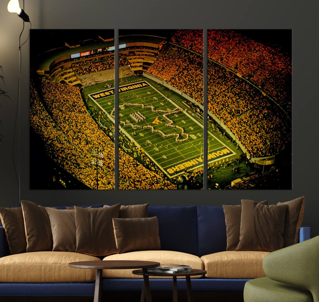 West Virginia University Mountaineers Football Team Print - Milan Puskar Stadium Canvas Print Wall Art, Morgantown City Print