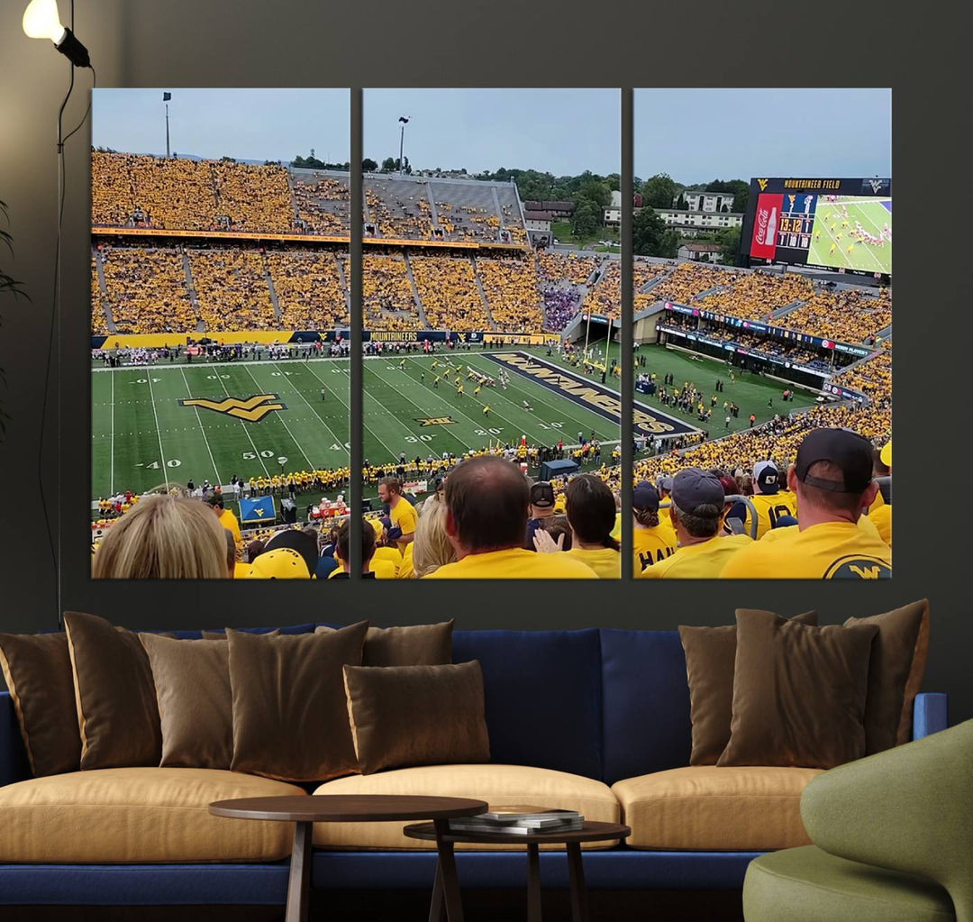 West Virginia University Mountaineers Football Team Print - Milan Puskar Stadium Canvas Print Wall Art, Morgantown Print