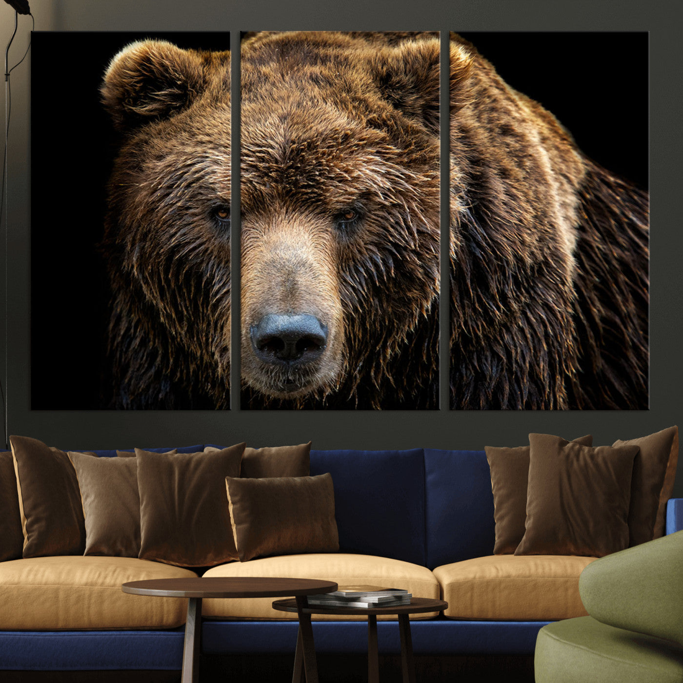 MGV-CV-48X32-3P - Grizzly Brown Bear Canvas Wall Art, Wildlife Animal Canvas Artwork Bear Print, Bear Wall Art Print,