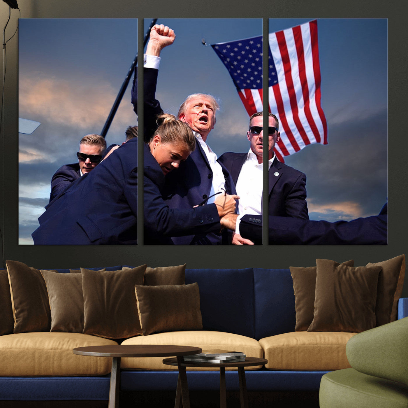 MGV-CV-48X32-3P - Donald Trump Assassination Attempt Wall Art Print, Trump Historic Footage - Iconic Reaction by Trump