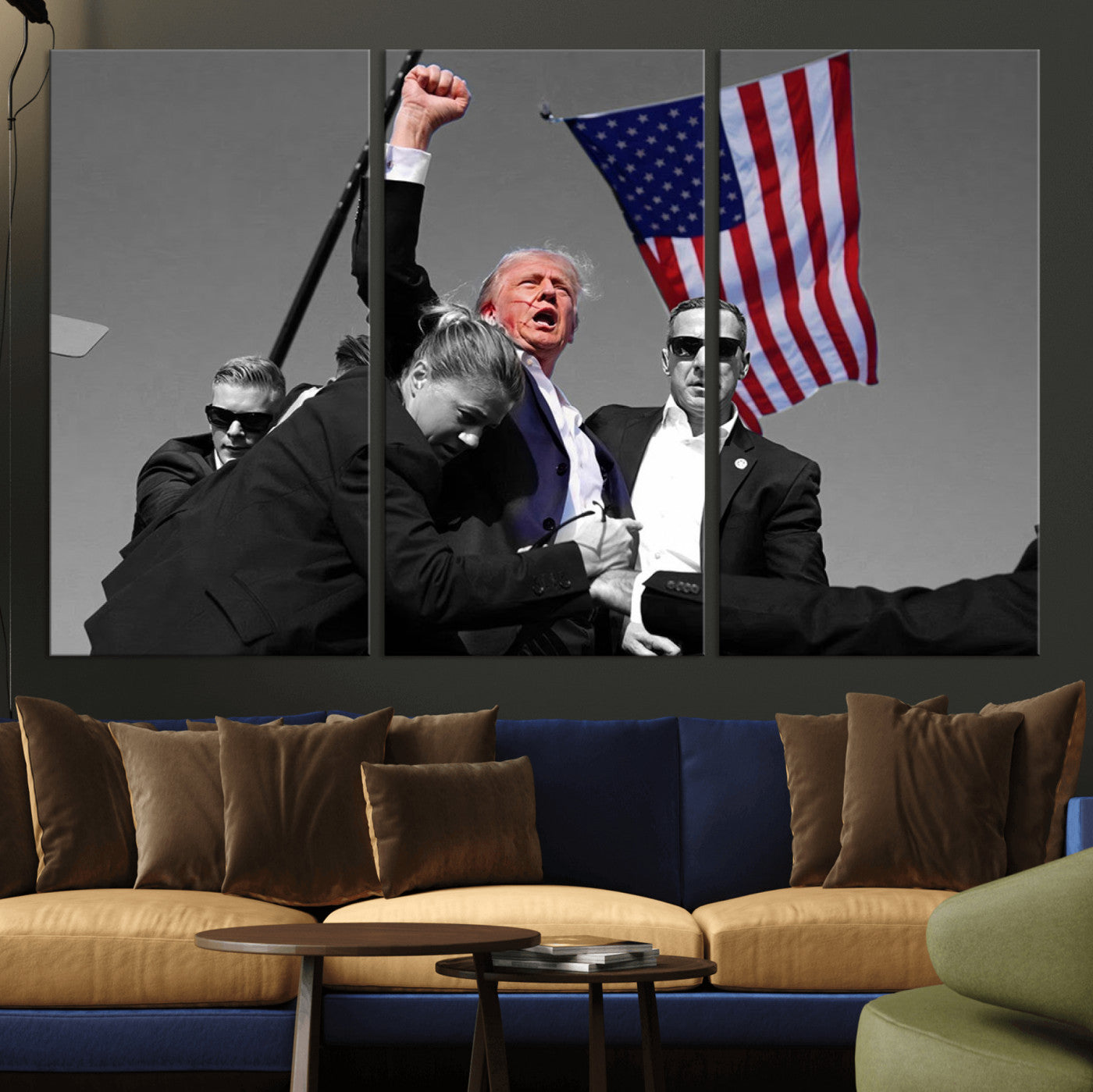 MGV-CV-48X32-3P - Donald Trump Assassination Attempt Wall Art Print, Trump Historic Footage - Iconic Reaction by Trump