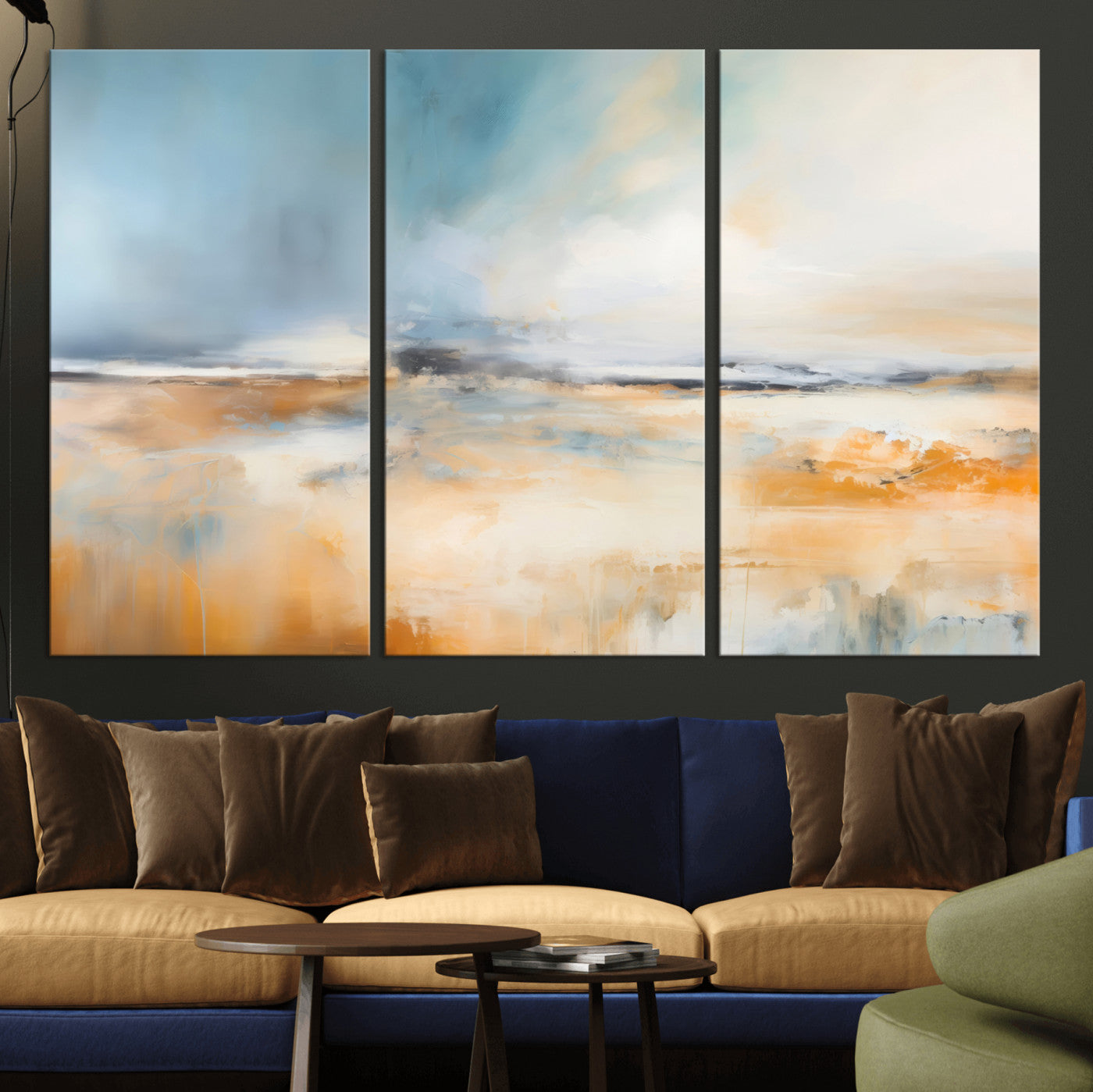 -Abstract Landscape Wall Art Canvas Print - Warm Tones of Orange and Blue, Modern Framed Art for Home
