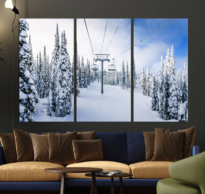 Winter Ski Lift Landscape Wall Art | Snowy Mountain Adventure | Framed and Ready to Hang | Perfect for Cabin Wall Art, Farmhouse Decor