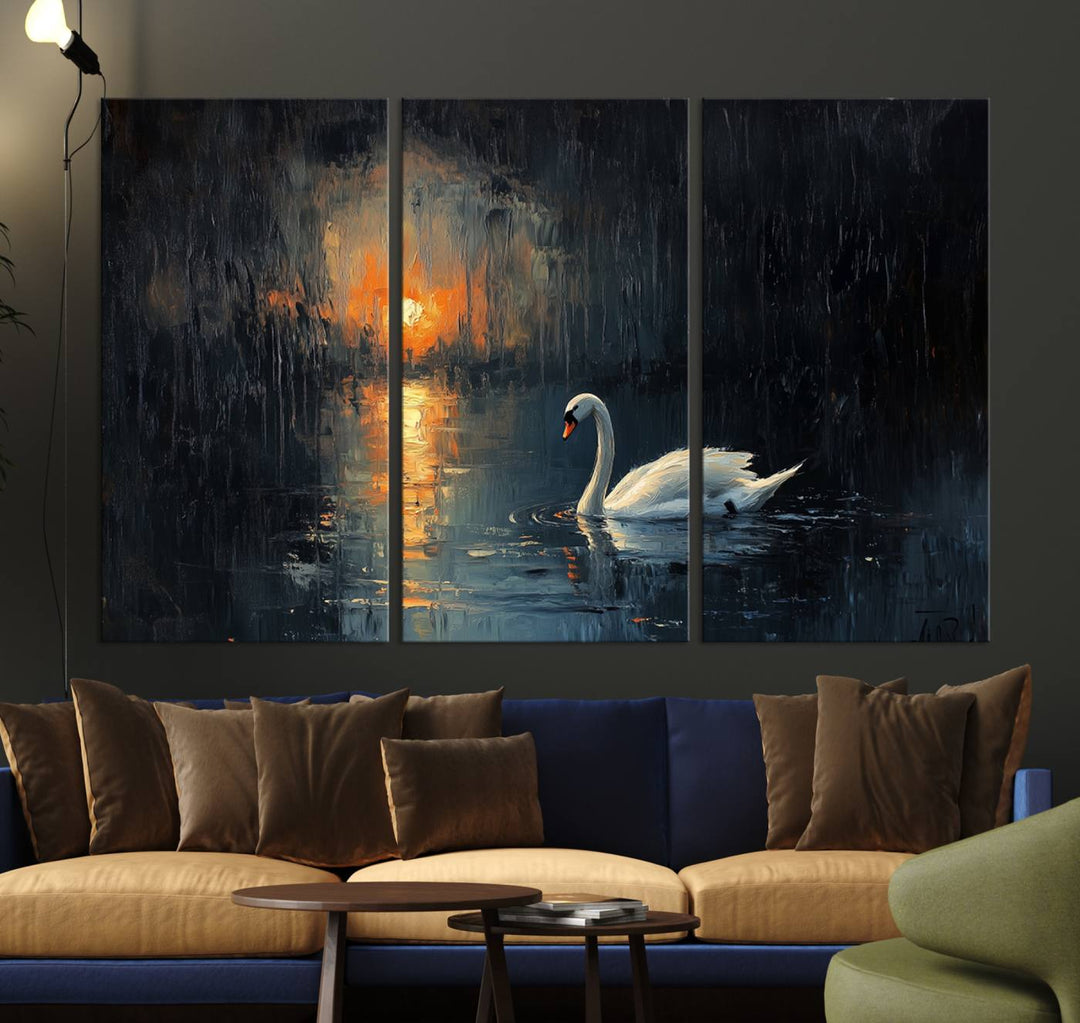 Abstract Swan on Water Wall Art Canvas Print - Elegant Nature Scene for Modern Home Decor