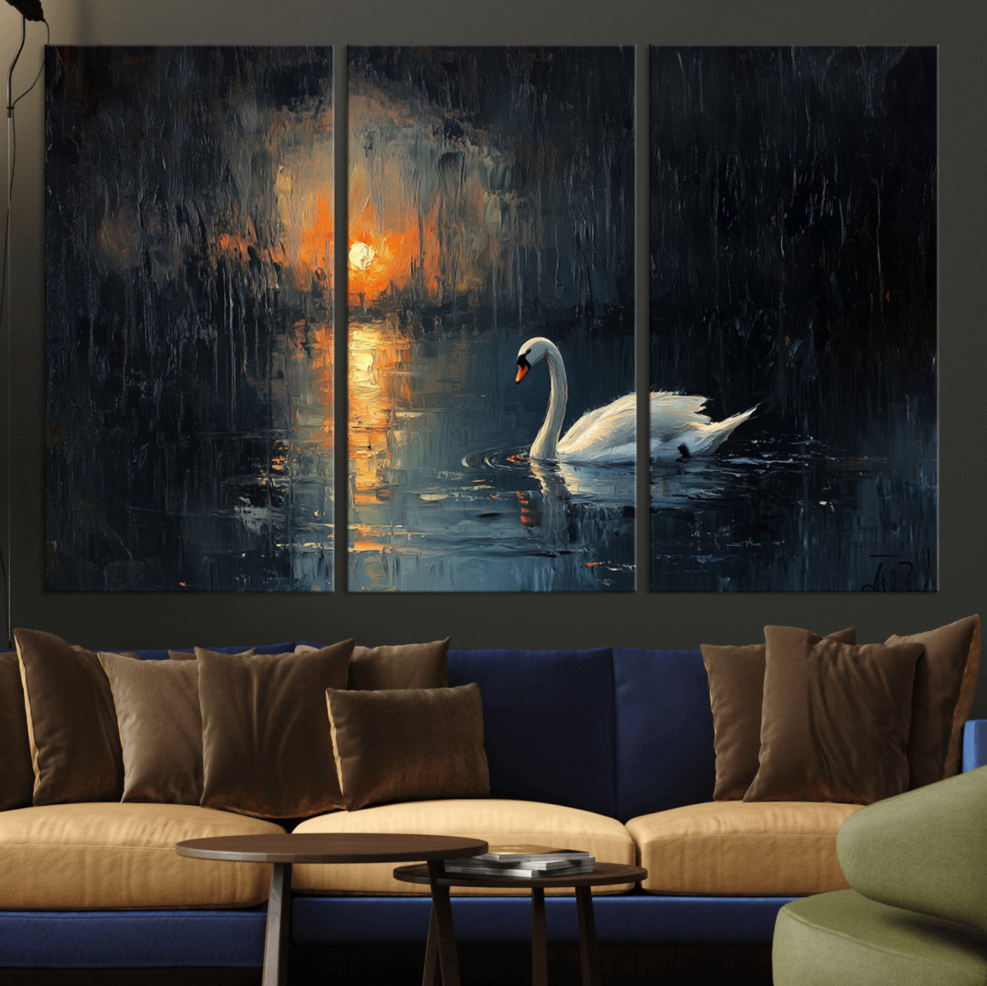 -Abstract Swan on Water Wall Art Canvas Print - Elegant Nature Scene for Modern Home Decor