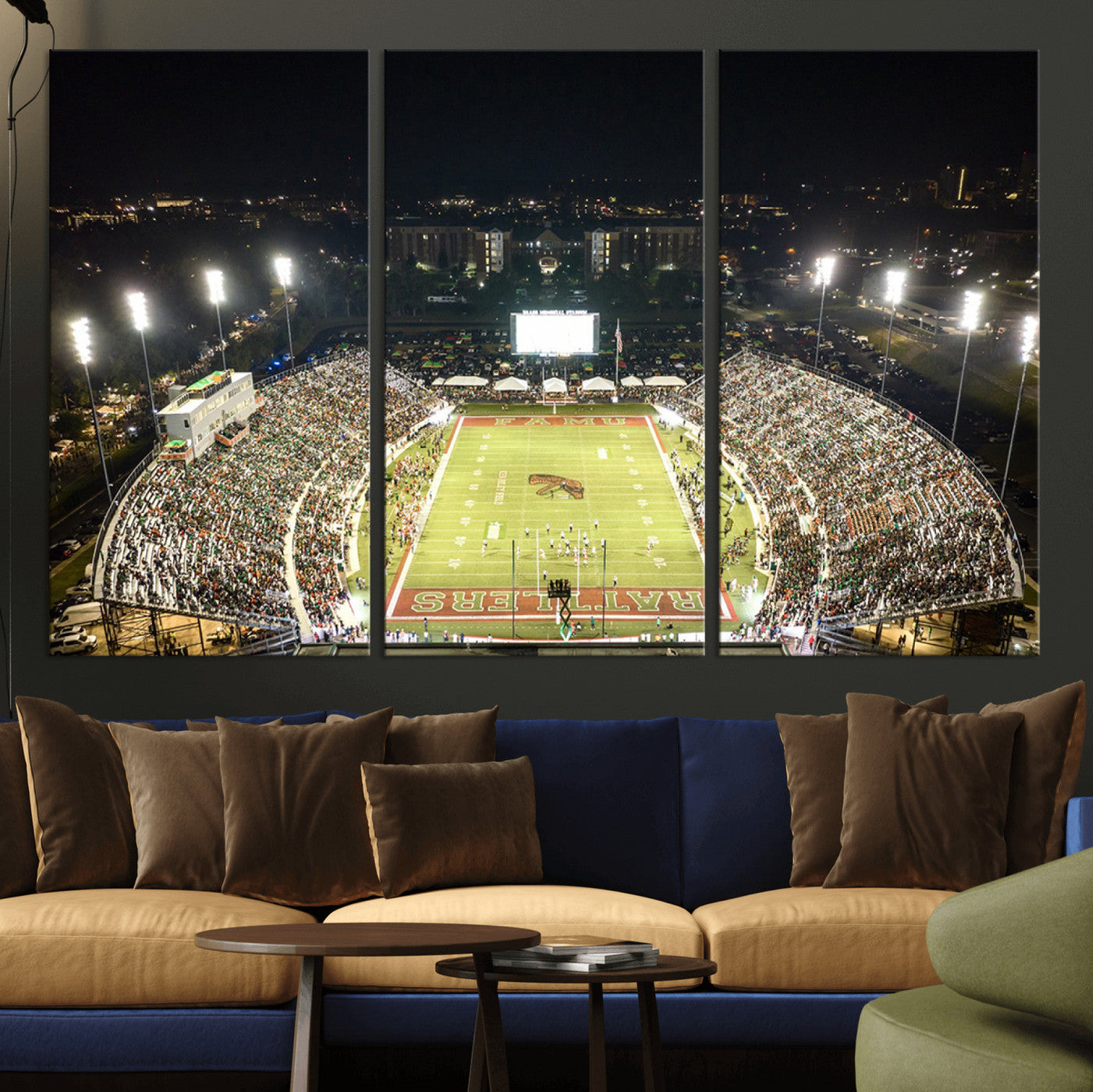 MGV-CV-48X32-3P - Florida A&M Rattlers Football Team Print - Tallahassee Bragg Memorial Stadium Wall Art Canvas Print