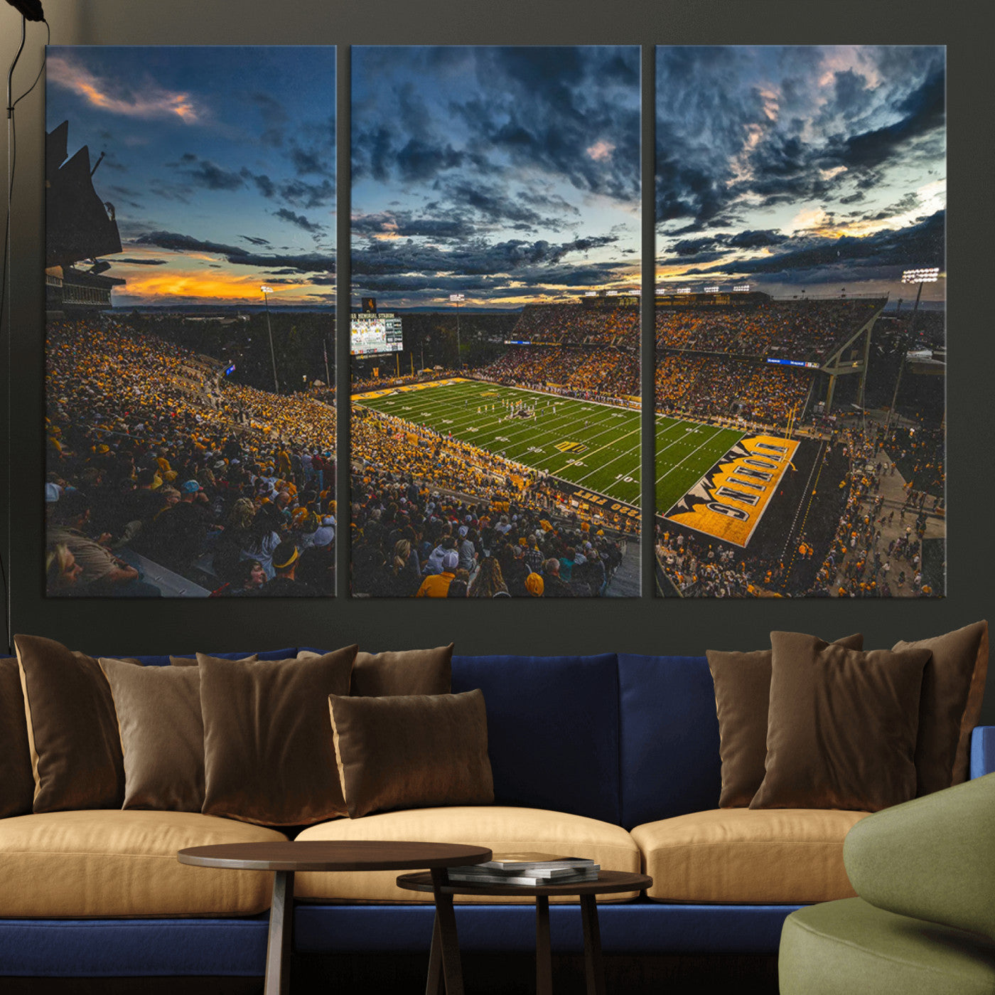 MGV-CV-48X32-3P - University of Wyoming Cowboys Football Team Print - Laramie War Memorial Stadium Wall Art Canvas