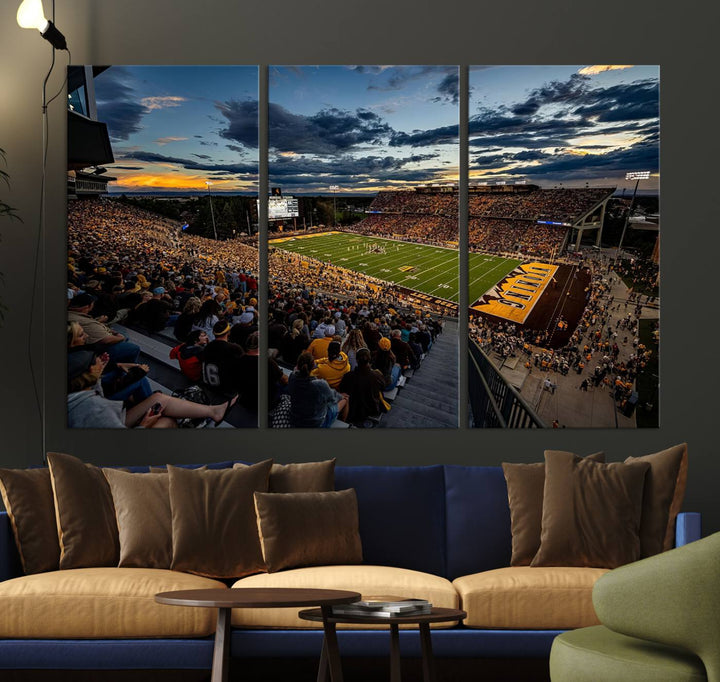 Cowboy Football War Memorial Stadium Wall Art | Ready to Hang Canvas Print of College Football Stadium at Sunset | Perfect for Sports Fans and Football Enthusiasts