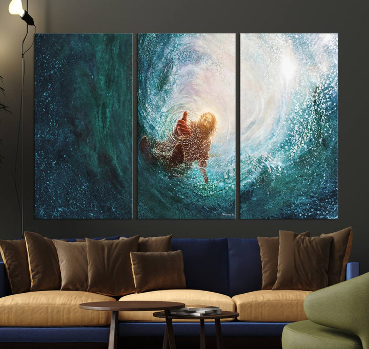 Powerful Jesus Canvas Print - Hand of Salvation, Inspirational Wall Art - Framed, Ready to Hang for Home or Religious Spaces