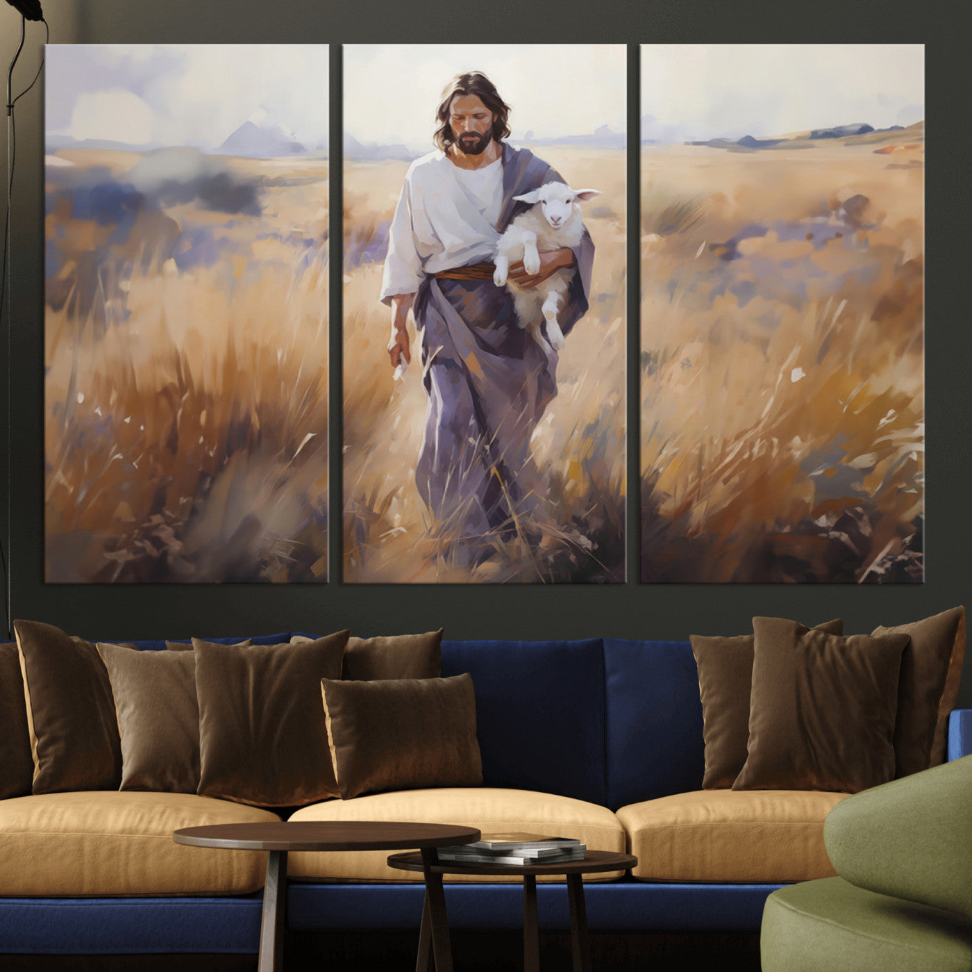MGV-CV-48X32-3P - Jesus the Good Shepherd Wall Art Canvas Print - Lost Lamb Print for Prayer Room Decor