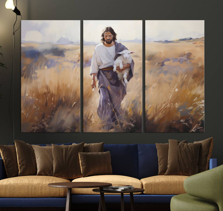 Jesus the Good Shepherd Wall Art Canvas Print - Lost Lamb  Print for Prayer Room Decor