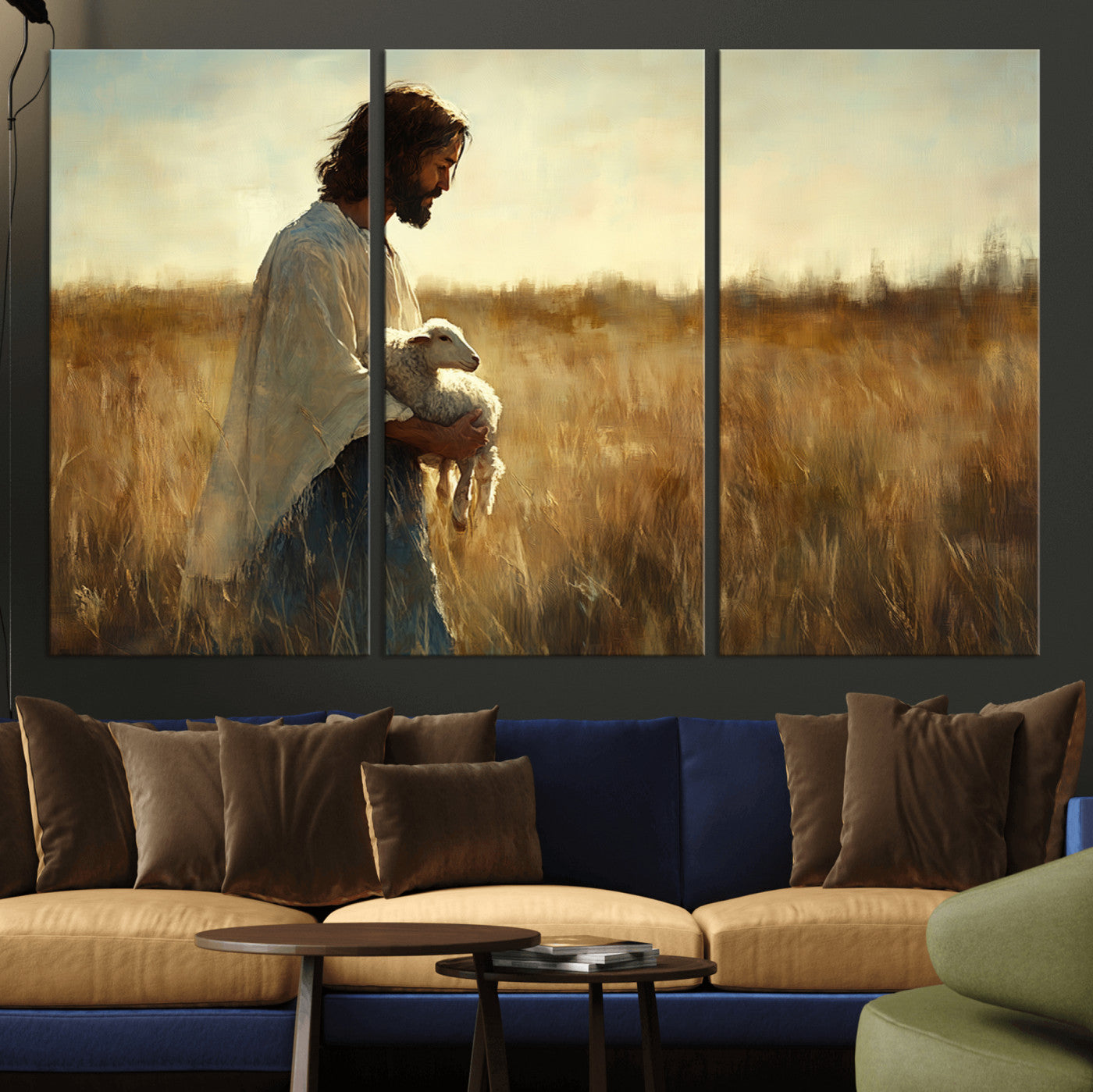 53873-MGV-CV-36X24-Jesus the Good Shepherd Wall Art Canvas Print - Inspirational Christian Religious Print for Prayer