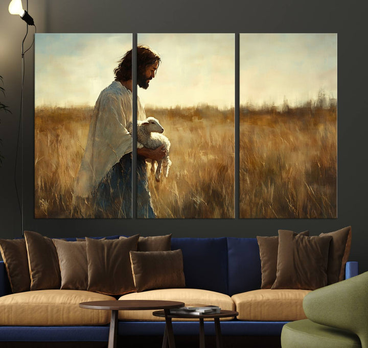 Jesus the Good Shepherd Wall Art Canvas Print - Inspirational Christian Religious Print for Prayer Room Decor