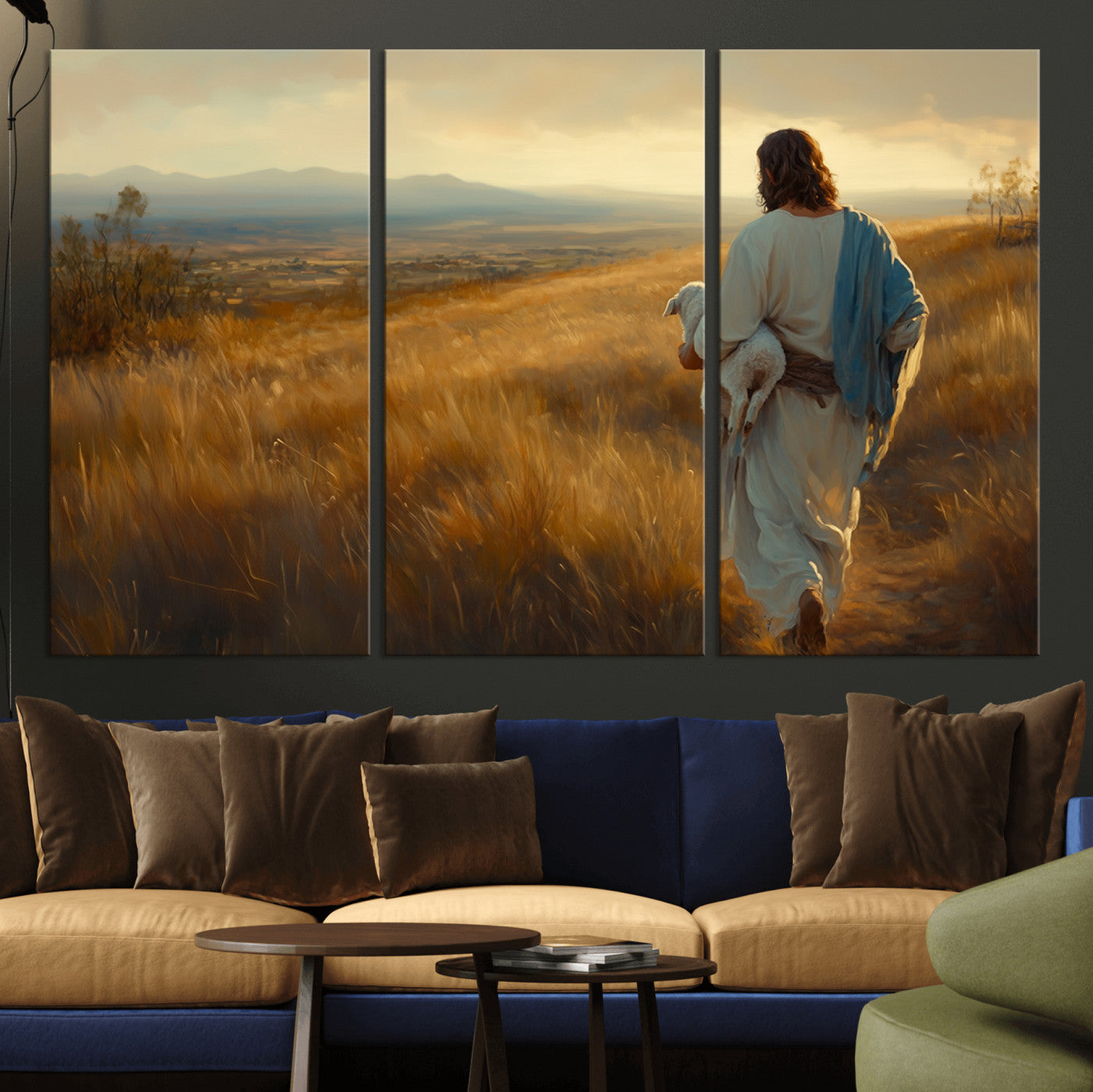53029-MGV-CV-36X24-Jesus the Good Shepherd Wall Art Canvas Print - Inspirational Christian Religious Print for Prayer
