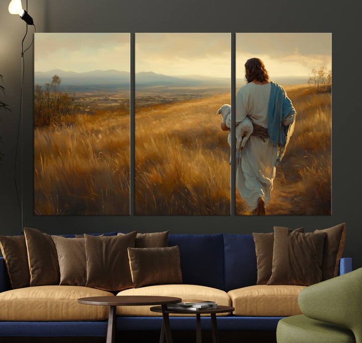 Jesus the Good Shepherd Wall Art Canvas Print - Inspirational Christian Religious Print for Prayer Room Decor