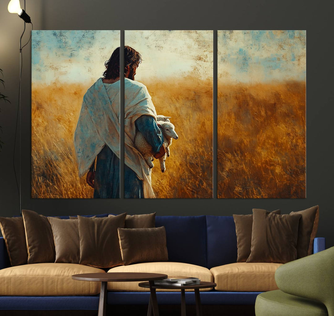 Jesus the Good Shepherd Wall Art Canvas Print - Inspirational Christian Religious Print for Prayer Room Decor