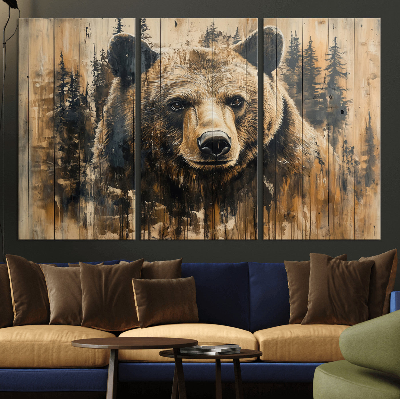 MGV-CV-48X32-3P - Majestic Grizzly 399 Bear Wall Art | 3-Panel Rustic Canvas Print for Living Room, Office, or Cabin