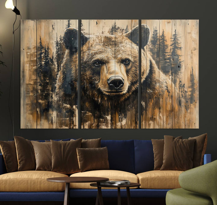 Rustic Bear Wall Art Canvas Print | Framed & Ready to Hang | Rustic Animal Artwork for Living Room, Office, Cabin, or Nature-Inspired Décor