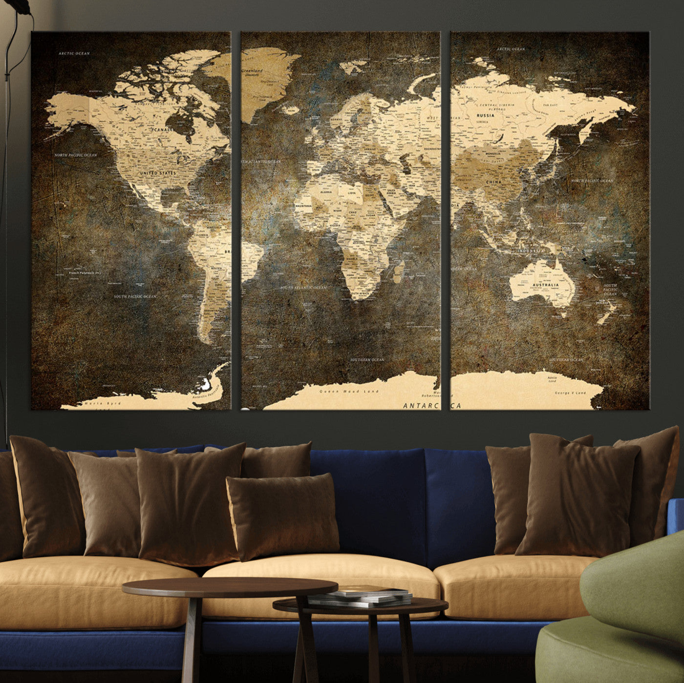 28268-MGV-CV-36X24-Push Pin World Map Canvas Print – Travel Tracker Wall Art for Couples, Perfect Anniversary Gift for Home or Office Decor